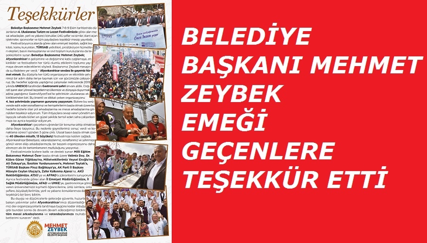 Başkan Zeybek teşekkür etti