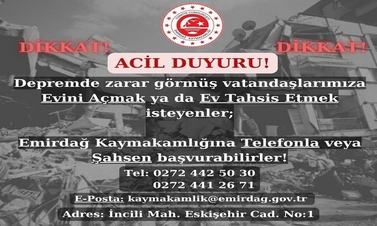 Evini Depremzedelere Açacak Emirdağlılar Bekleniyor