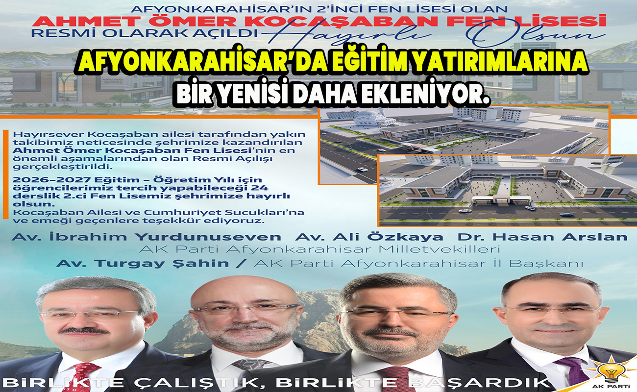 Afyonkarahisar’da eğitim yatırımlarına bir yenisi daha ekleniyor. 