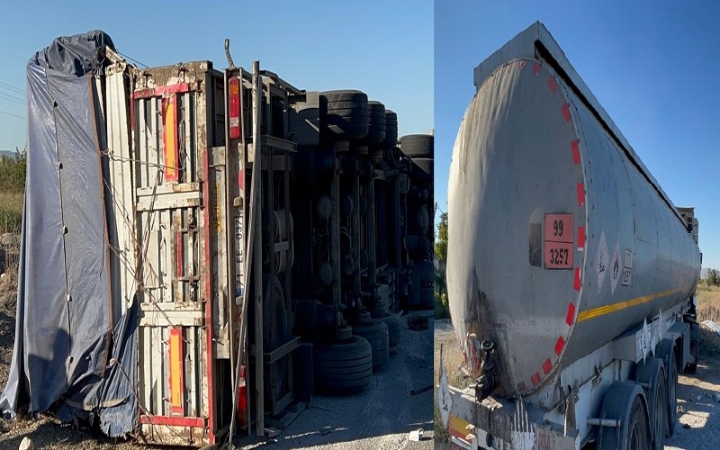 Çekirdek yüklü tır asfalt tankerine çarptı